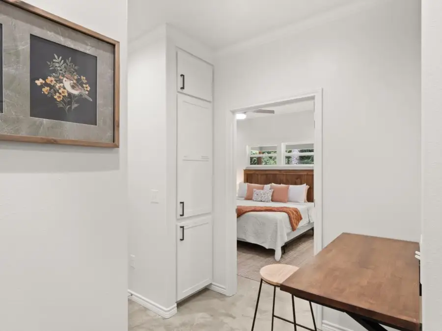View of the master bedroom from the study area. View of the master bedroom from the study area.